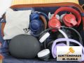 Koffer mit 4 Rollen, Inhalt: div. Kopfh&ouml;rer, ca. 7 kg, gebraucht, siehe Bilder